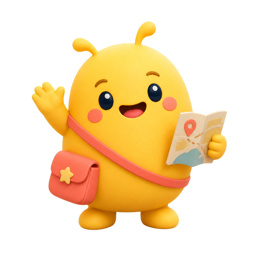 Sunny, a cheerful yellow planning companion holding a map